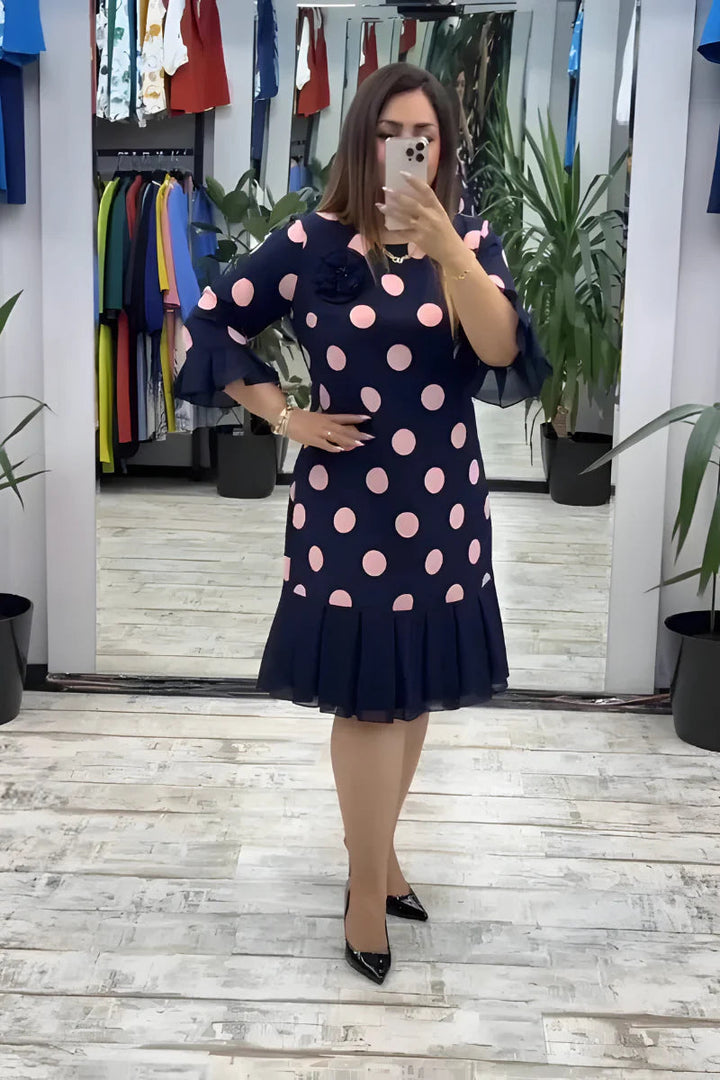 Aubrey | Midi Dress with Flared Sleeves and Polka Dots
