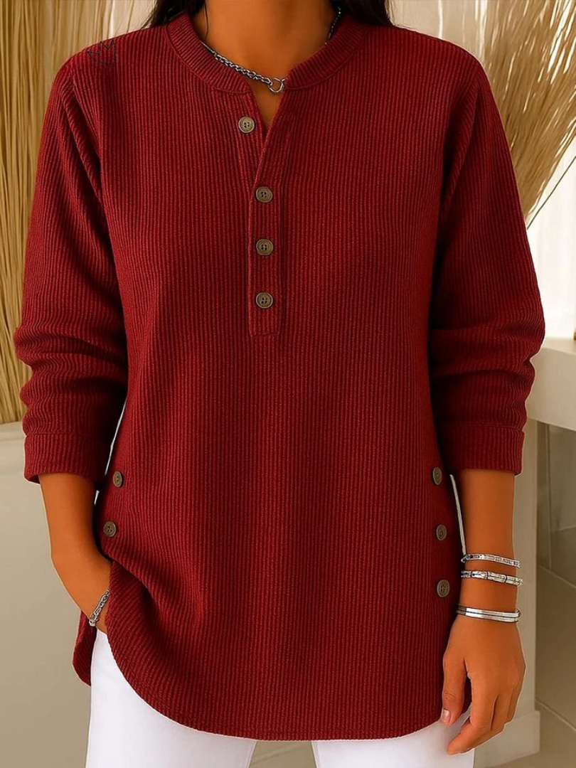 Lucy | Casual Ribbed Long Sleeve Henley Top with Button Placket