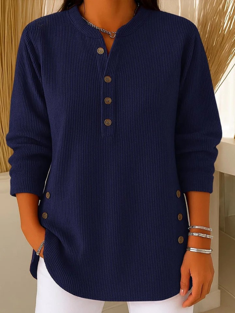 Lucy | Casual Ribbed Long Sleeve Henley Top with Button Placket