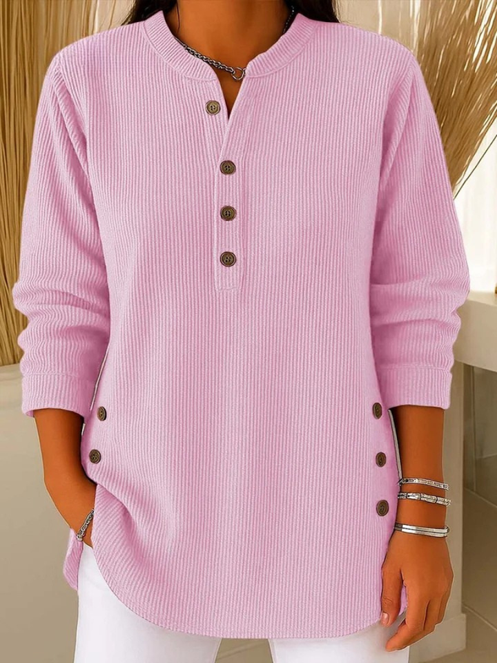 Lucy | Casual Ribbed Long Sleeve Henley Top with Button Placket