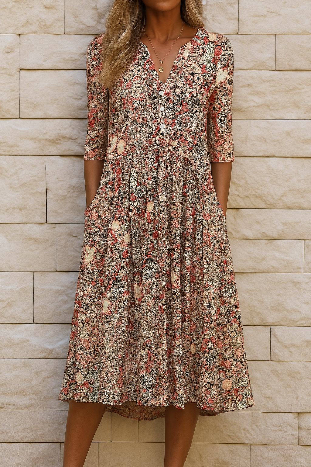 Victoria | Elegant Floral Dress with V-Neck