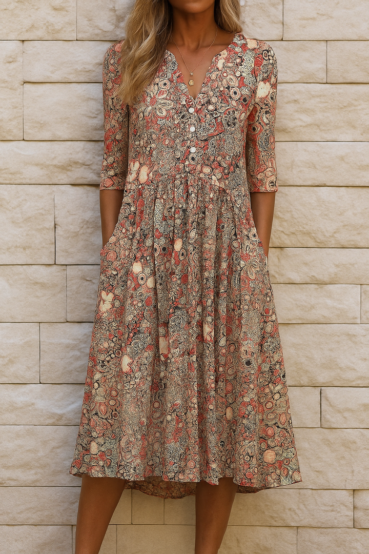 Victoria | Elegant Floral Dress with V-Neck