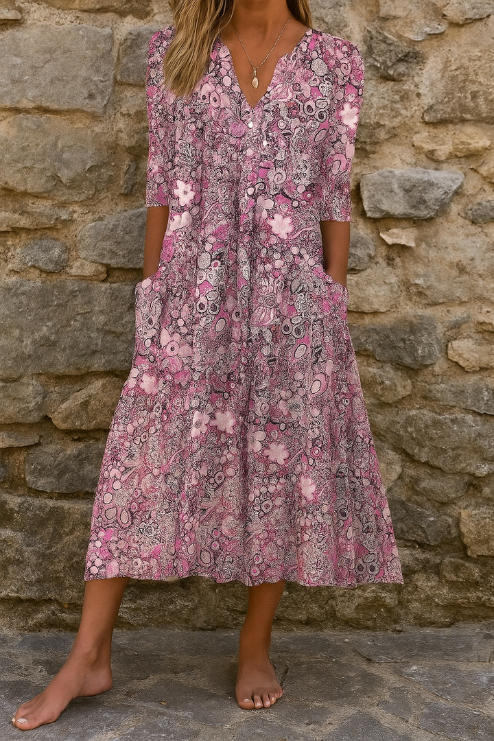 Victoria | Elegant Floral Dress with V-Neck