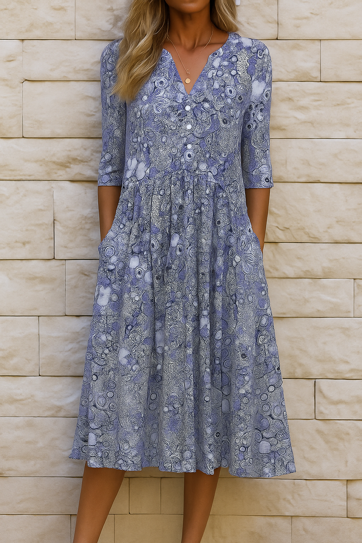 Victoria | Elegant Floral Dress with V-Neck