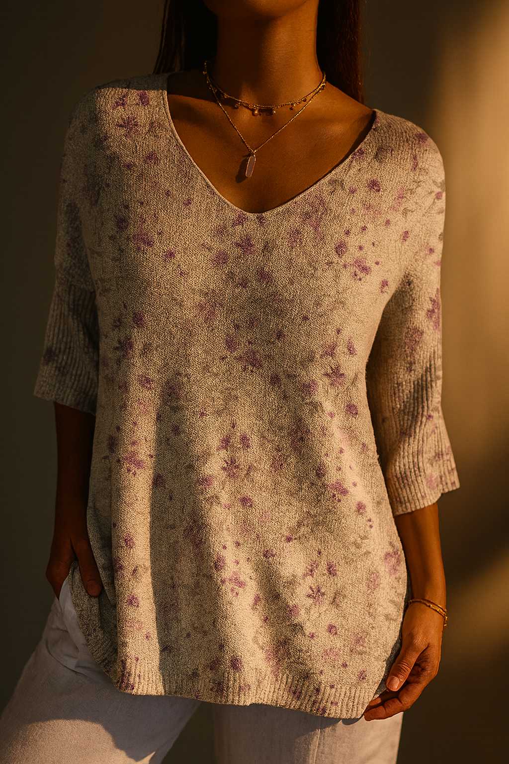 Ella | Women's Vintage Floral Art Casual Pullover Knit