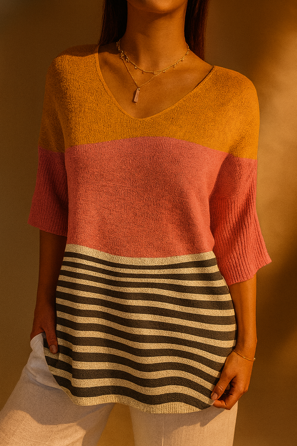Victoria | Women's Abstract Line Pattern Art Print Casual Knit Pullover