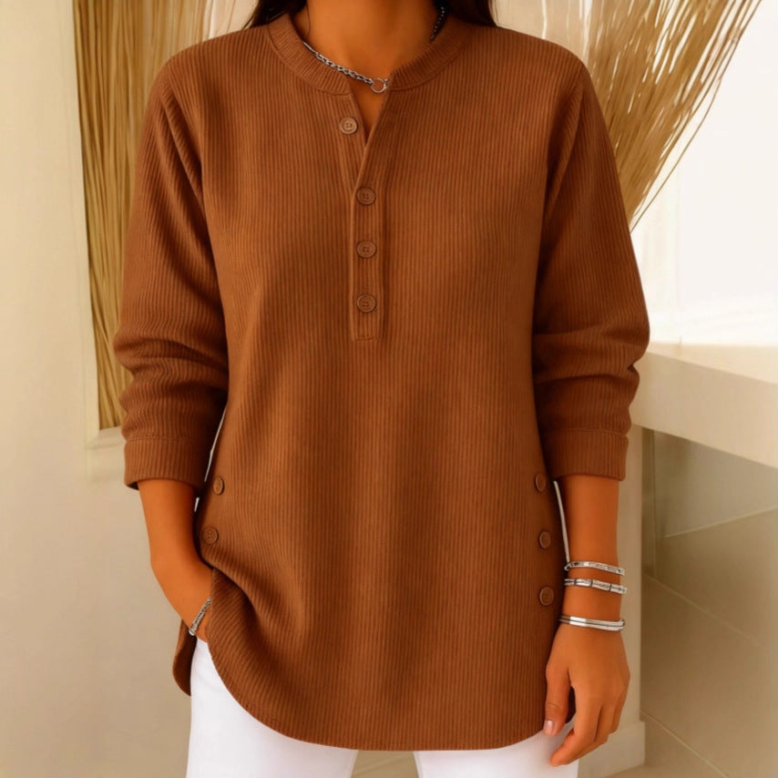 Lucy | Casual Ribbed Long Sleeve Henley Top with Button Placket