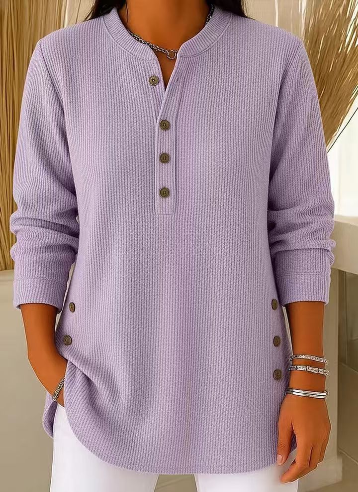 Lucy | Casual Ribbed Long Sleeve Henley Top with Button Placket