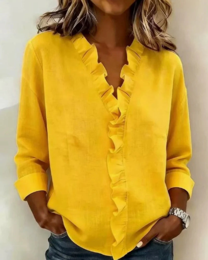 Indie | Blouse with Ruffles, V-Neck and Long Sleeves