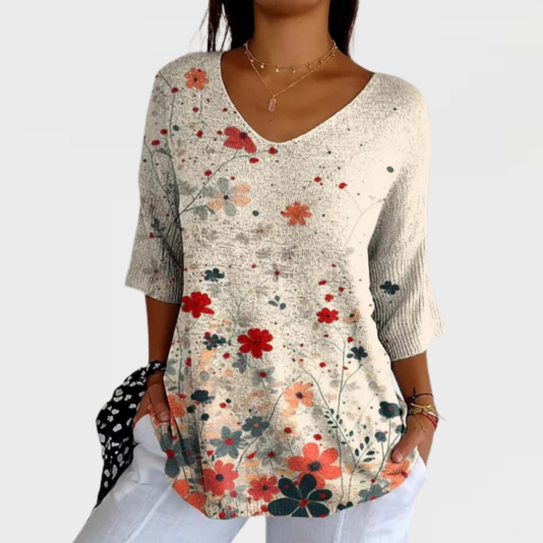 Scarlett | Women's Vintage Floral Pattern Art Print Casual Knit Pullover