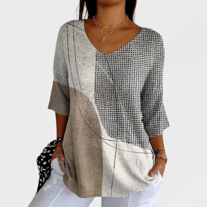 Abigail | Women's Abstract Geometric Pattern Art Print Casual Knit Pullover