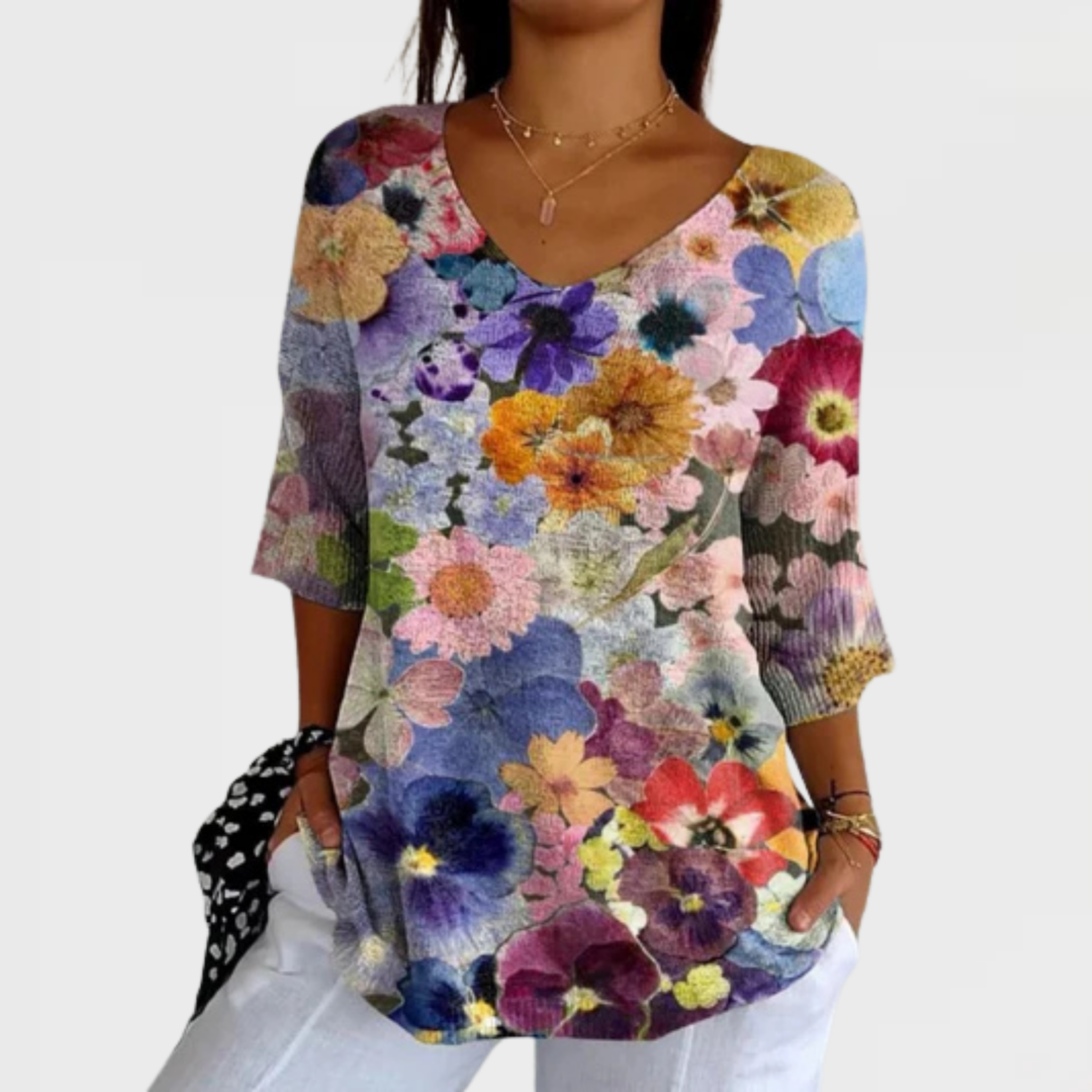 Rosalie | Women's Vintage Lovely Floral Art Print Casual Pullover Knit