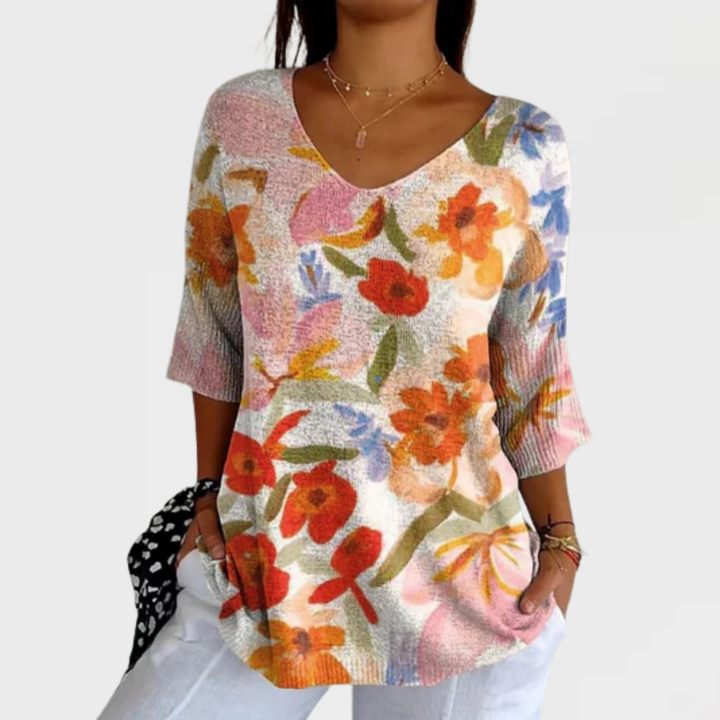 Morgan | Women's Vintage Art Floral Casual Pullover Knit
