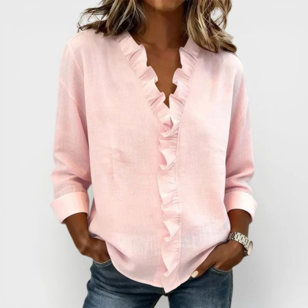 Caroline | Blouse with Ruffles, V-Neck and Long Sleeves