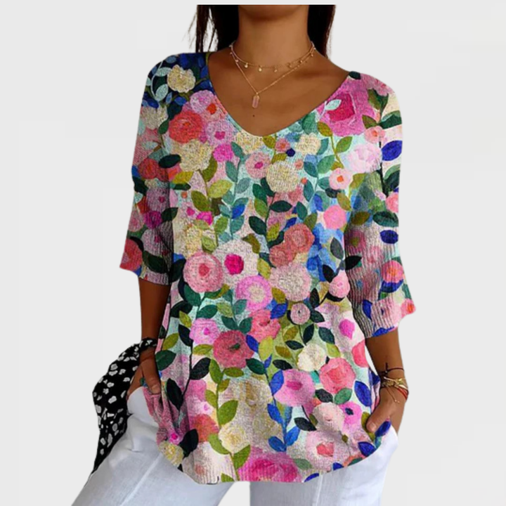 Sophia | Colorful Spring Floral Garden Printed Women's Casual Pullover Knit