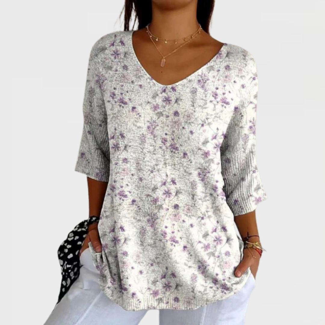 Ella | Women's Vintage Floral Art Casual Pullover Knit