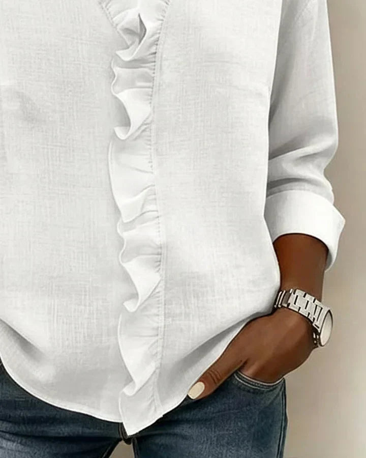 Caroline | Blouse with Ruffles, V-Neck and Long Sleeves